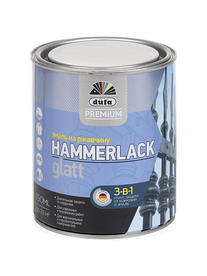 Эмаль Dufa Premium, Hammerlack, по ржавчине, алкидная, глянцевая, черная, RAL 9005, 750 мл