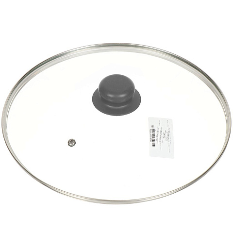 Крышка для посуды стекло, 28 см, Daniks, Серый, металлический обод, кнопка бакелит, Д4128С
