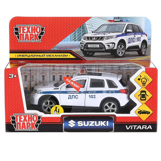Машина Технопарк, Suzuki Vitara полиция, 12 см, инерционная, открывающие двери и багажник, металл, VITARA-12SLPOL-WH