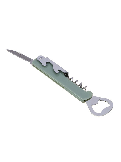 Штопор нержавеющая сталь, 14х3.5 см, с открывалкой и ножом, в ассортименте, навеска, Vetta, 884-045