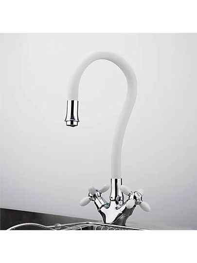Смеситель для кухни, Frud, гибкий излив, с кран-буксой, белый, R44127-7