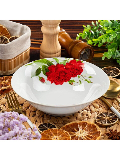Салатник керамика, круглый, 20х5.5 см, 0.9 л, Алая роза, Daniks, 19-291#