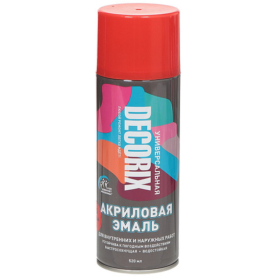 Эмаль аэрозольная, Decorix, универсальная, акриловая, глянцевая, красная, A04, 520 мл