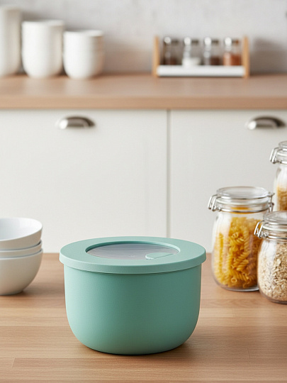 Миска пластик, 0.6 л, 12х8.2 см, фисташковая, круглая, герметичная, Idea, Нео, М 1324