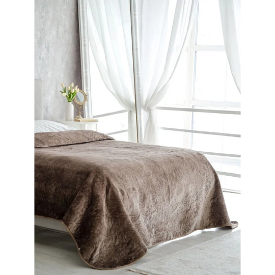 Покрывало евро, 250х225 см, микрофибра, мех, двухстороннее, Marianna, Элит, коричневое, М01-ПК-ЭЛМ-250-225