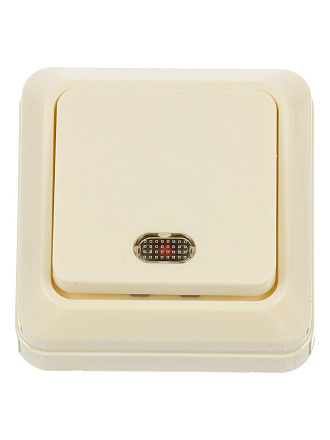 Выключатель открытой установки, одноклавишный, без заземления, 10 А, ABS пластик, подсветка, слоновая кость, UNIVersal, Олимп, Б-О0121