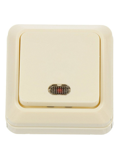 Выключатель открытой установки, одноклавишный, без заземления, 10 А, ABS пластик, подсветка, слоновая кость, UNIVersal, Олимп, Б-О0121