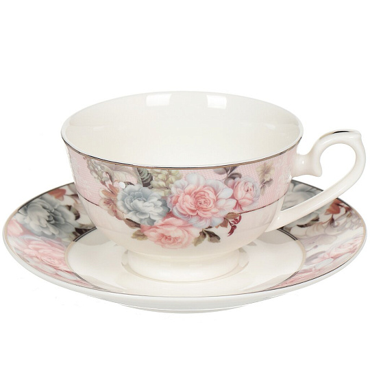Набор чайный фарфор, 15 предметов, на 6 персон, 230 мл, Beatrix, Пудровый шлейф, МА025P/15, подарочная упаковка