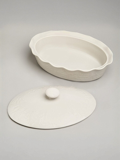 Форма для запекания керамика, 24х33х13 см, 2 л, овальная, с крышкой, Agness, Beige, 780-127