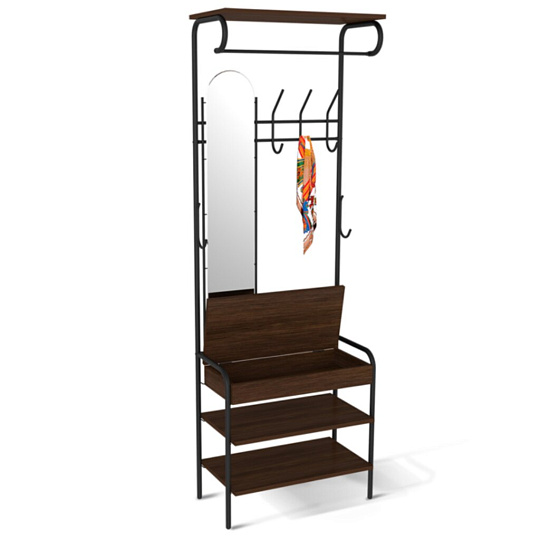 Вешалка в прихожую 64х188.5 см, Sheffilton, металл, полка для обуви, M-3026, В1-60, венге, черная