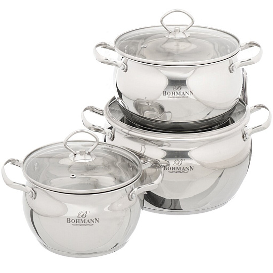 Набор посуды из нержавеющей стали Bohmann 0602BH/4 (кастрюля 2.5+3.5+6.5 л), 3 предмета