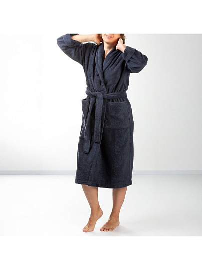 Халат мужской, махровый, 100% хлопок, темно-серый, L-XL, 48-50, Silvano