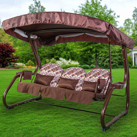 Качели садовые 3-мест, 225х150х185 см, 400 кг, Галеон, раск, мос сет, корич