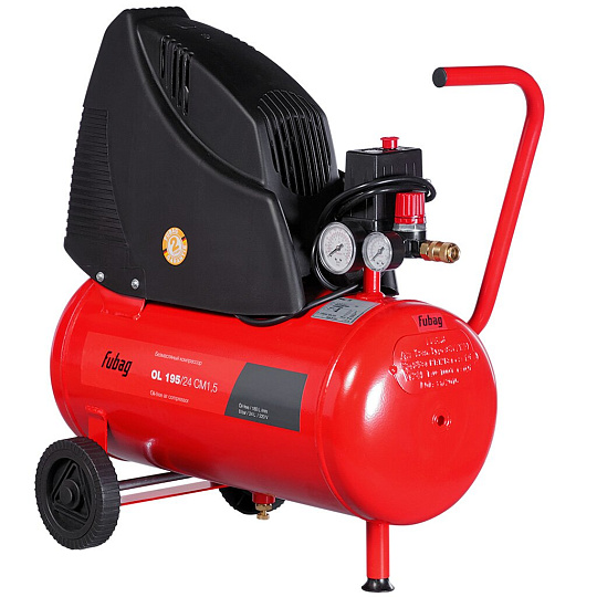Компрессор безмасляный, Fubag, OL 195/24, 1.1 кВт, поршневой, 24 л, 180 л/мин, 8 бар, прямой, 220В/50Гц, 3400 об/мин, 18.2 кг, A6CC304KOA601 (A6CC304KOA092)