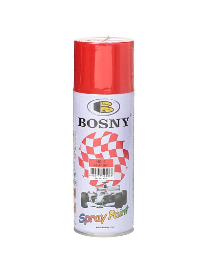 Краска аэрозольная, Bosny, №6, акрилово-эпоксидная, универсальная, глянцевая, красная, 0.4 кг