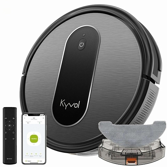 Робот-пылесос аккумуляторный, Kyvol, D10, 28 Вт, с контейнером, 0.25 л, 2.6 А.ч, сухая и влажная уборка, черный