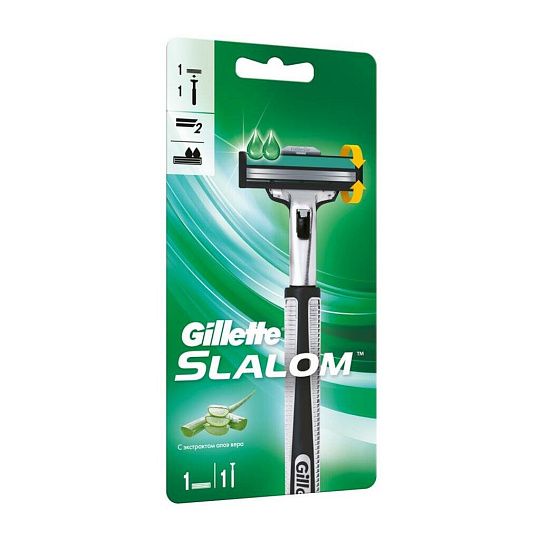 Станок для бритья Gillette, Slalom Plus, для мужчин, 2 лезвия, 1 сменная кассета
