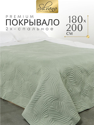 Покрывало 2-спальное, 180х200 см, 100% полиэстер, стеганое, Silvano, Фауна, пудрово-зеленое