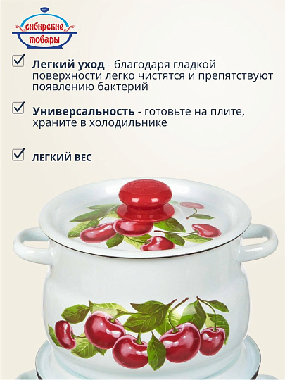 Набор посуды эмалированная сталь, 4 предмета, кастрюли 4,5.5 л, Сибирские товары, Вишневый сад 10, N10B55