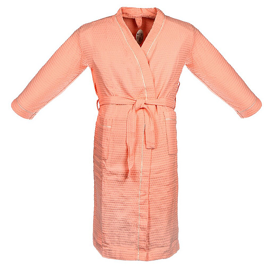 Халат женский, вафельный, 100% хлопок, пудровый персик, XXL-XXXL, 56-58, Barkas
