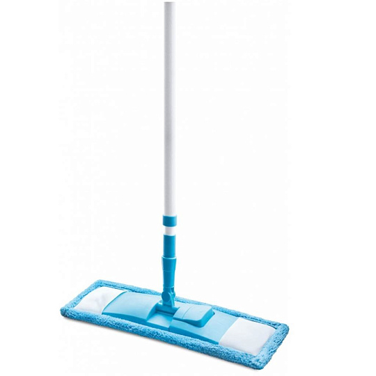 Швабра плоская, микрофибра, 43х13 см, голубая, телескопическая ручка, Grifon, 910-064