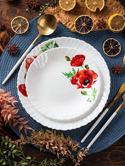 Тарелка обеденная, стеклокерамика, 24 см, круглая, Алый мак, Daniks, LHP95/K1929