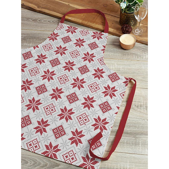 Фартук 60х70 см, 100% хлопок, рогожка, без кармана, Winterland, Снежный калейдоскоп белый, белый, 670939