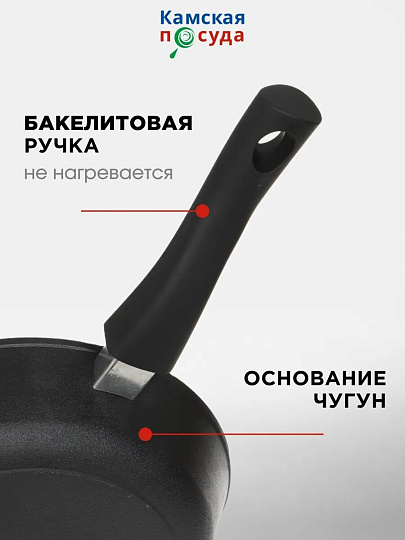 Сковорода-гриль чугун, 28 см, Камская посуда, съемная ручка, круглая, индукция, гс8060