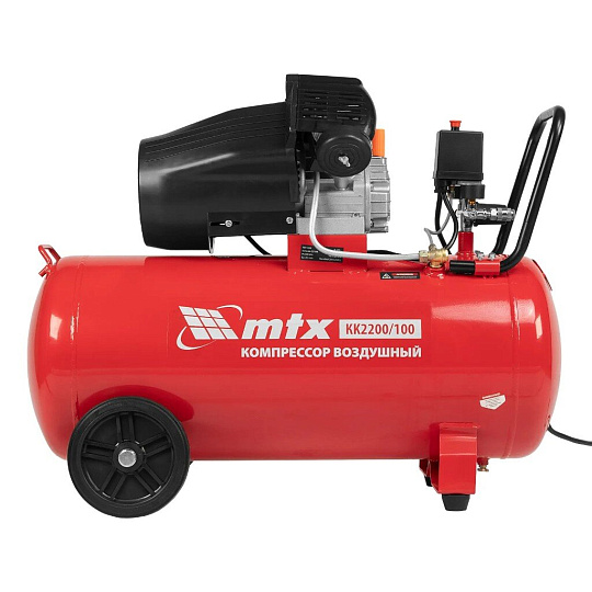 Компрессор масляный, MTX, КК-2200/100, 2.2 кВт, поршневой, 100 л, 350 л/мин, прямой, 58033