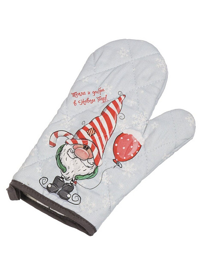 Набор кухонный 2 шт, 18х26 см + 18х18 см (варежка, прихватка), 100% хлопок, Новогодний гном