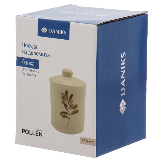 Банка для сыпучих продуктов, доломит, 0.55 л, 10х10х13 см, с крышкой, Daniks, Pollen