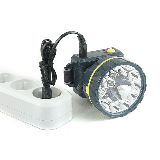 Фонарь налобный, встроенный аккумулятор, Яркий Луч, Механик, зарядка от сети 220 В, пластик, LH-105A