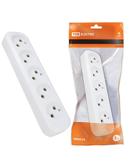 Корпус удлинителя 5 гнезд, 2 полюса, без заземления, 10 А, белый, TDM Electric, SQ1806-0034