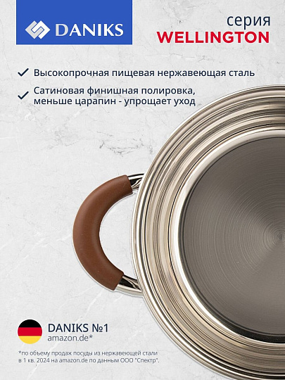 Набор посуды нержавеющая сталь, 6 предметов, кастрюли 2, 3, 4 л, индукция, Daniks, Веллингтон, GS-01415-6SE