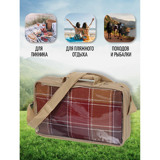 Коврик для пикника 135х150 см, акрил, с сумкой, Green Days, Клетка, CA3310-AF715.02, красный