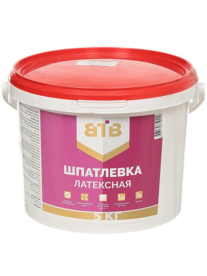Шпатлевка ВТВ, латексная, для внутренних работ, белая, 5 кг