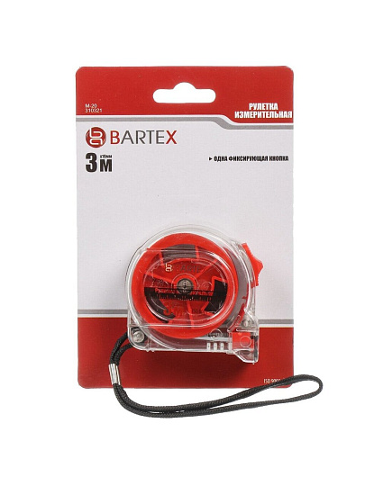 Рулетка 3х19 мм, с фиксатором, прозрачный корпус, Bartex, M-20