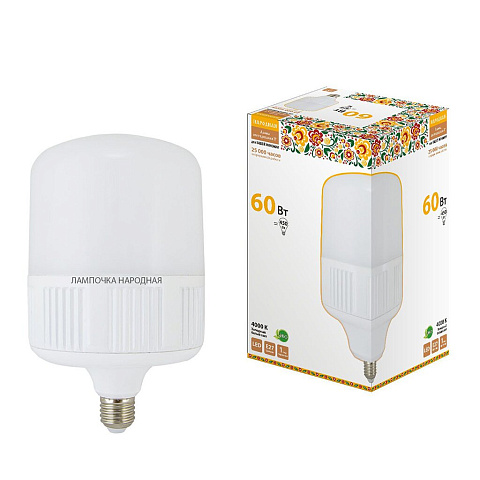 Лампа светодиодная E27, 60 Вт, 450 Вт, цилиндрическая, 4000 К, свет холодный белый, TDM Electric, Народная
