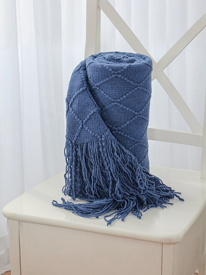 Плед 1.5-спальный, 130х180 см, вязаный, 100% полиэстер, Silvano, Теплые объятия, темно-синий, однотонный, A120040