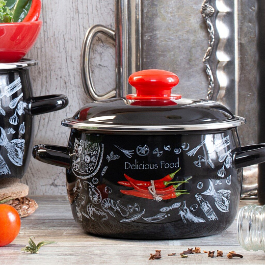 Кастрюля эмалированная сталь, 5.5 л, крышка сталь, Appetite, Chilli, 1RC221M/1МС221М, индукция