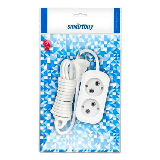 Удлинитель бытовой 2 гнезда, 5 м, ПВС, 2х1 мм², без заземления, Smartbuy, SBE-10-2-05-N
