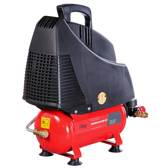 Компрессор безмасляный, Fubag, Service Master Kit, 1.1 кВт, поршневой, 6 л, 180 л/мин, 8 бар, прямой, 220В/50Гц, 12 кг, 8213790KOA604