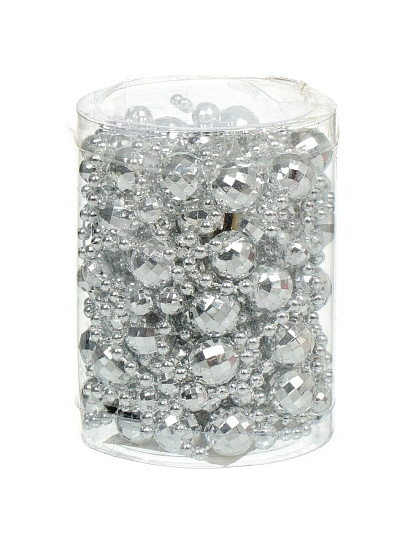 Бусы новогодние пластик, 1.4х500 см, круглые, серебряные, SY18ZL-86 S