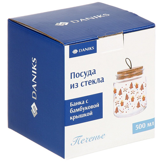 Банка с бамбуковой крышкой, 500 мл 10х10.5 см, Печенье, Daniks