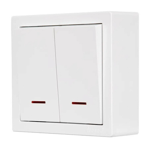 Выключатель откр устан, 2-кл, б/з, пластик, подсв, бел, Lezard, LETO, 752-0200-112