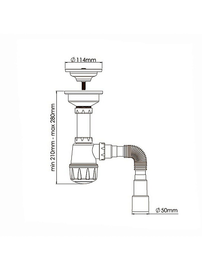 Сифон для мойки, 3 1/2", с выпуском, с гибкой трубой 1 1/2", Aquanova, 1042