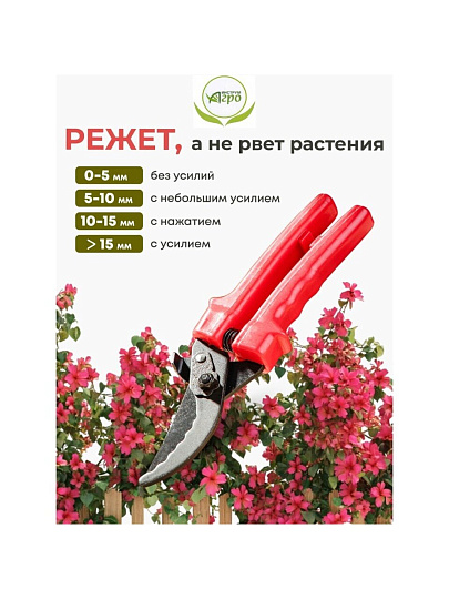 Секатор универсальный, 220 мм, с зубчиками, Инструм-Агро, 010104-1