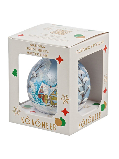Елочный шар Домик в лесу, 10 см, стекло, КУ-100-224142