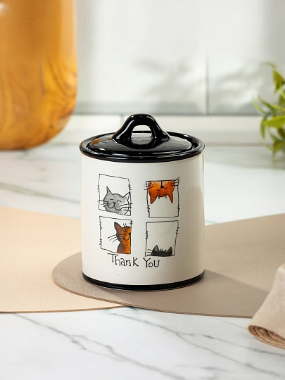 Банка для сыпучих продуктов, доломит, 0.6 л, с крышкой, Daniks, Cats