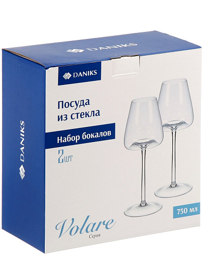 Бокал для вина, 750 мл, стекло, 2 шт, риф, Volare, Daniks